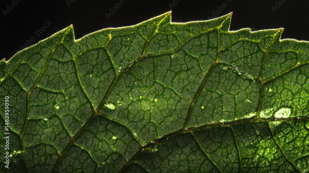Fototapeta premium Intricate details of a vibrant green leaf structure under macro perspective