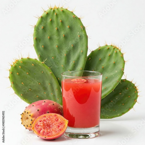 Glass of prickly pear isolated on white background.