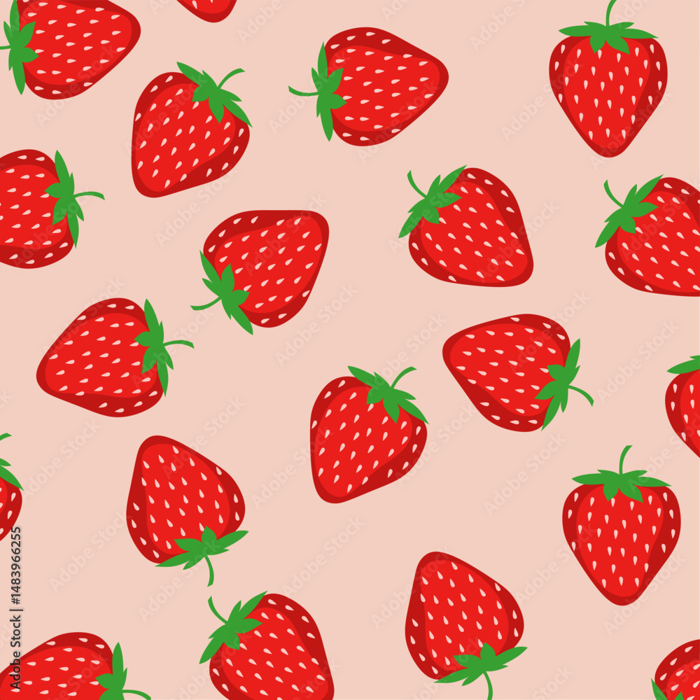 Strawberry seamless pattern. Strawberries repeatable background. Design for wrapping paper, fabric, backdrop, wallpaper. Fruit graphic element, tile decoration. Strawberry seamless pattern. Strawberries repeatable background. Design for wrapping paper, fabric, backdrop, wallpaper. Fruit graphic element, tile decoration.