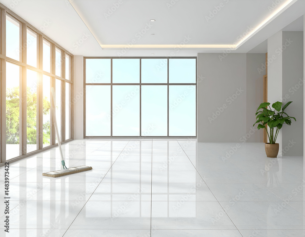 Obraz premium Empty modern office space with large windows