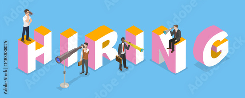 3D Isometric Flat Vector Illustration of AI HR, Robot Recruiters Scouting Talent For Job Opportunities