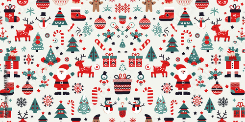 クリスマス　ベクターイラスト　ラッピングペーパー　包装紙　白色