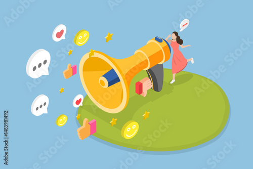 3D Isometric Flat Vector Illustration of Public Relation, Marketing Strategy