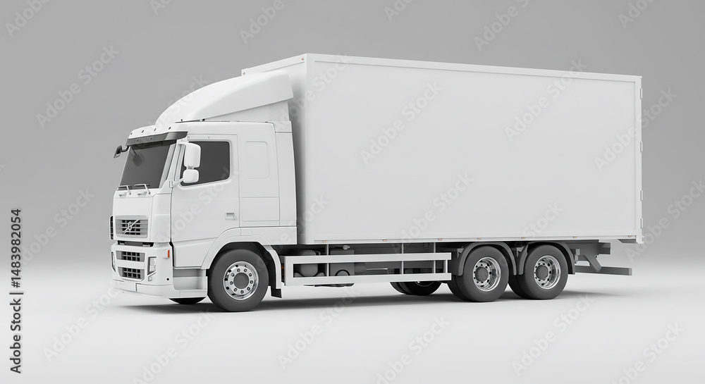 A white semi truck with a trailer on a gray background in a studio shot with soft lighting A white semi truck with a trailer on a gray background in a studio shot with soft lighting