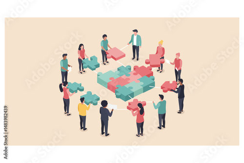 People Connecting Puzzle Pieces Together for Collaboration