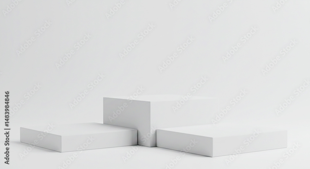 A simple minimalist white podium platform stand for product display in studio background backdrop scene A simple minimalist white podium platform stand for product display in studio background backdrop scene