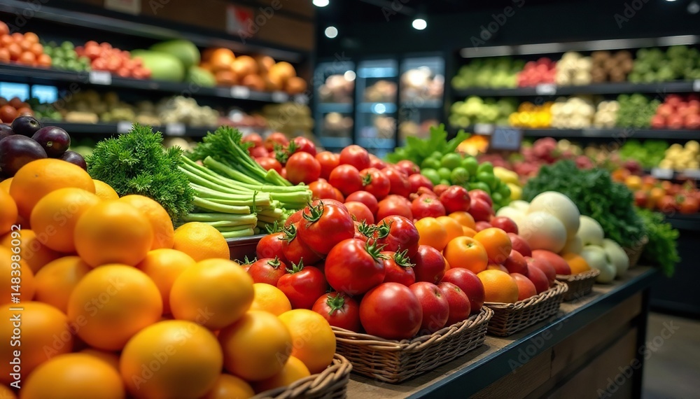 Fresh produce displayed in a grocery store, vibrant colors and healthy options , grocery shopping, store Fresh produce displayed in a grocery store, vibrant colors and healthy options , grocery shopping, store
