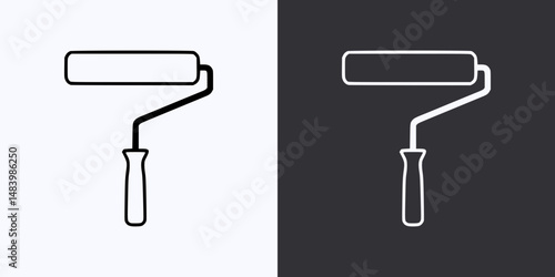 Paint Roller Icon – Vector Outline – Black and White Preview