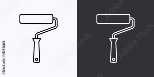 Paint Roller Icon – Vector Outline – Black and White Preview