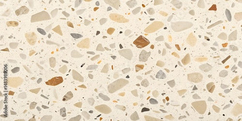 Beige terrazzo texture seamless background featuring various colorful stone chips