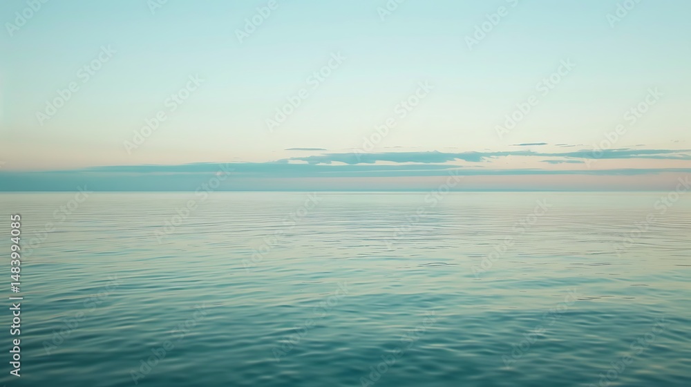 Fototapeta premium Calm Ocean Horizon With Soft Blue Hues And Subtle Cloud Cover