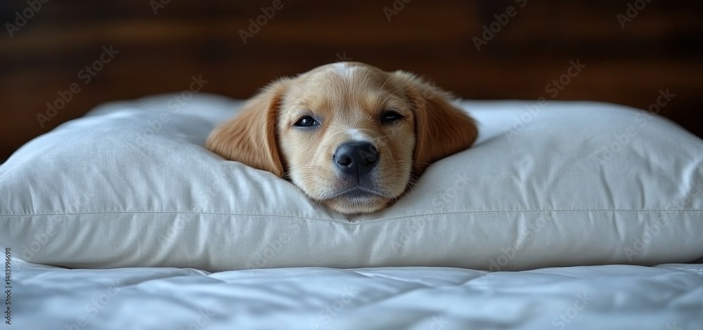 Obraz premium Adorable Golden Retriever Puppy Sleeping Peacefully on a Pillow