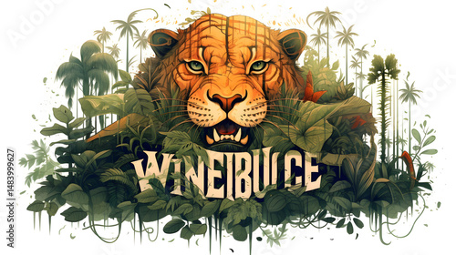 Professional Double Exposure of 'Welcome to the Jungle' Cartoon Text, Creative Design Concept