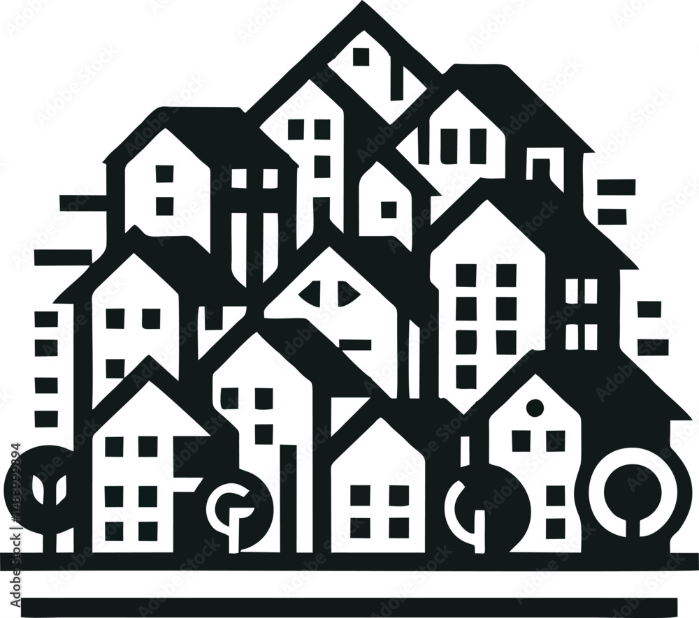 Flat Design Neighborhood Houses Vector – Modern Suburban Street Illustration Flat Design Neighborhood Houses Vector – Modern Suburban Street Illustration
