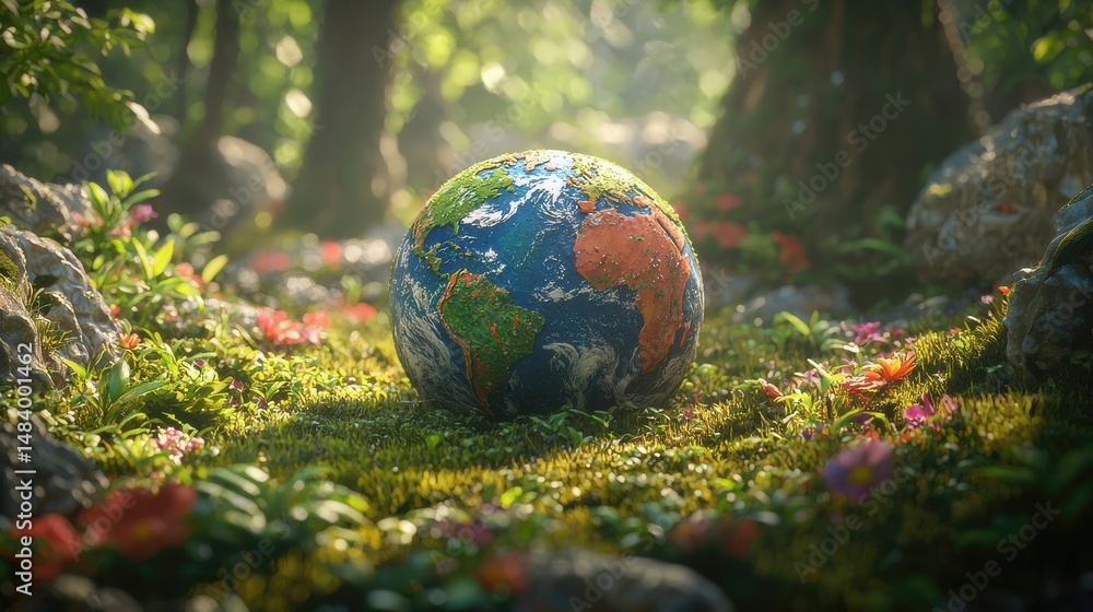 Earth in a Lush Forest A Symbol of Environmental Preservation Earth in a Lush Forest A Symbol of Environmental Preservation