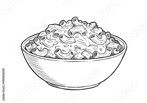 Bowl of Mac and Cheese, Sketch Style, Warm Yellow Colors, Comfort Food Concept for Food Blogs, Recipes, Menus