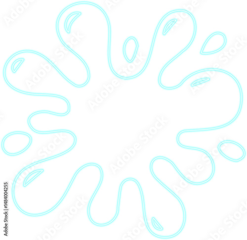 Small blotch with floral silhouette in neon outline showing hollow water smudge with radial organic splash pattern.