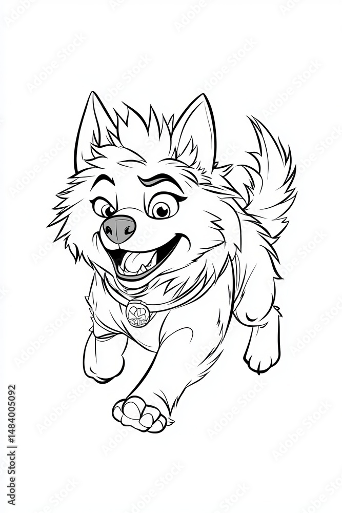 Naklejka premium Playful cartoon dog character running joyfully, perfect for children's art projects.