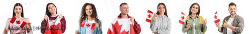 Set of people with flags of...