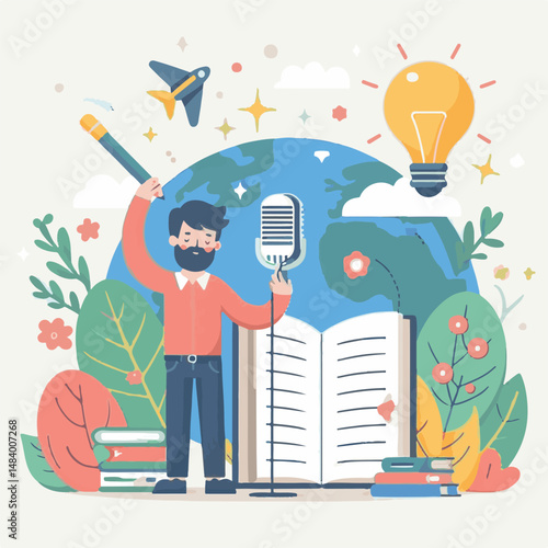 poster, illustration, literature, art, poetry, design, writer, holiday, feather, march, vector, day, quill, education, pen, poetry day, world, calligraphy, letter, poesy, poet, graphic, paper, concept