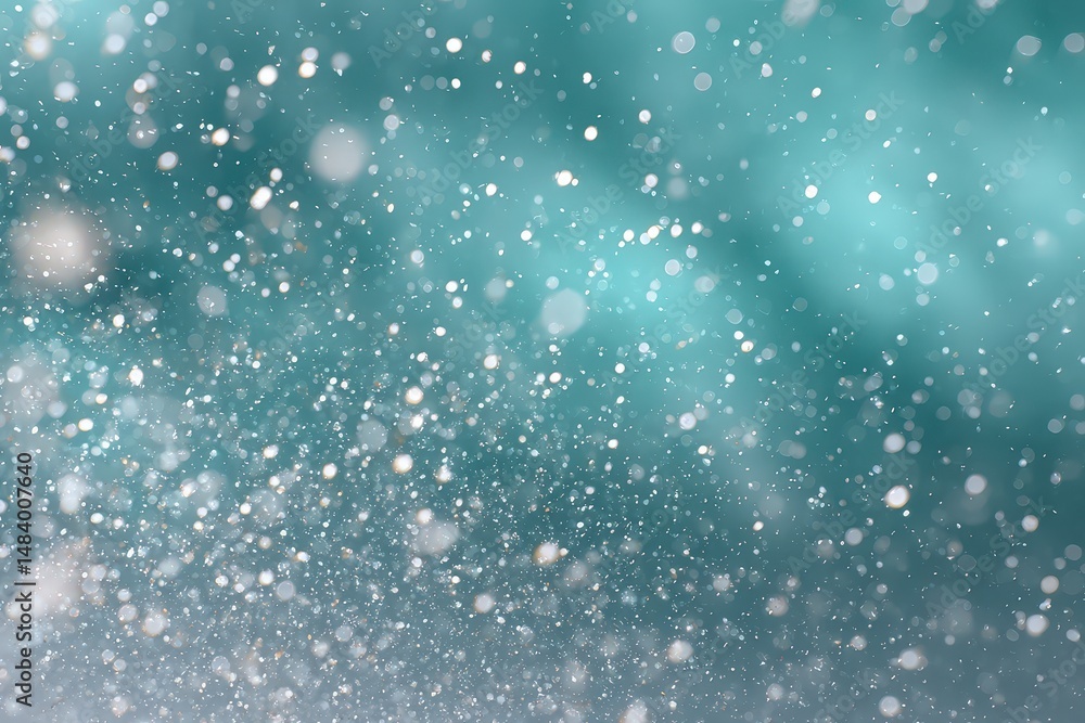 Obraz premium Snowfall against a blurred teal background.