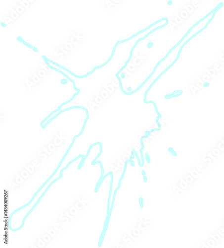 Elongated vertical splash trail formed by sequential neon outlines and irregular hollow droplets.