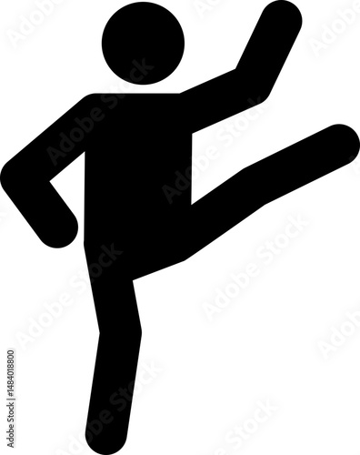 Black pictogram of a man swinging his leg, kicking high