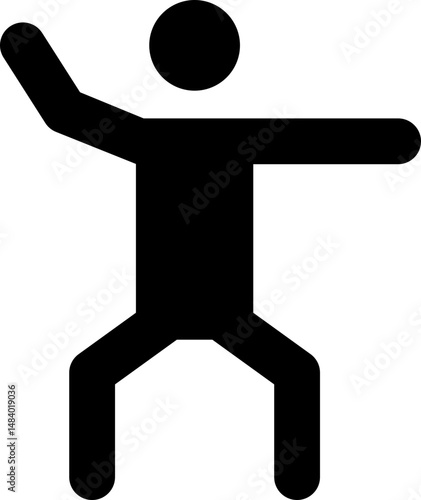 Black pictogram of a man crouching with arms outstretched