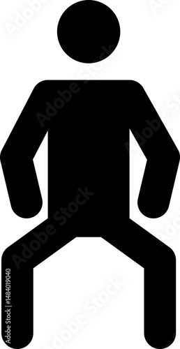 Black pictogram of a man with legs doing a squat
