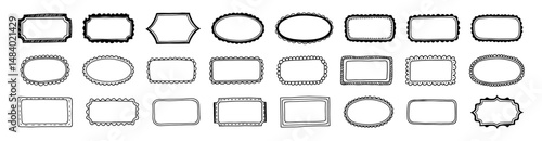 Assortment of Hand Drawn Frames with Various Edges on White Background