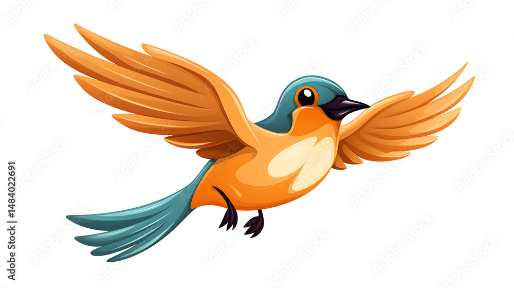 Obraz premium Vintage Freehand Flying Bird Cartoon Vector Illustration for Design Projects