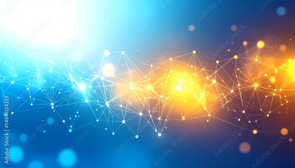 Fototapeta premium Interconnected network nodes glow against blue