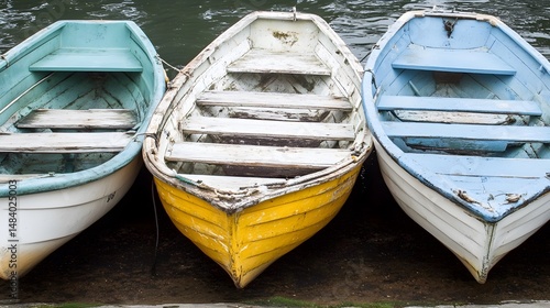 Wallpaper Mural Three Vintage Rowboats Docked Together,  Aged Wooden Boats, Nautical Scene Torontodigital.ca