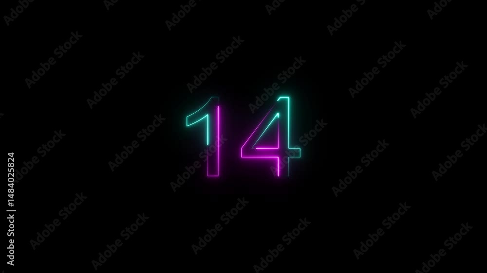 A dynamic glowing neon number 14 animation . on a black background. and creating a stunning video.4k video. A dynamic glowing neon number 14 animation . on a black background. and creating a stunning video.4k video.