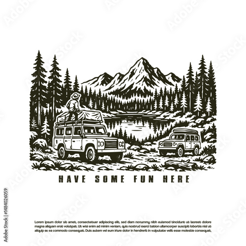 Vintage wild adventure forest vector. 