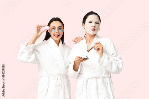 Female friends in bathrobes...