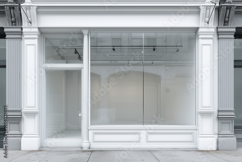 Realistic storefront mockup, local shop store glass window, small business commercial branding showcase