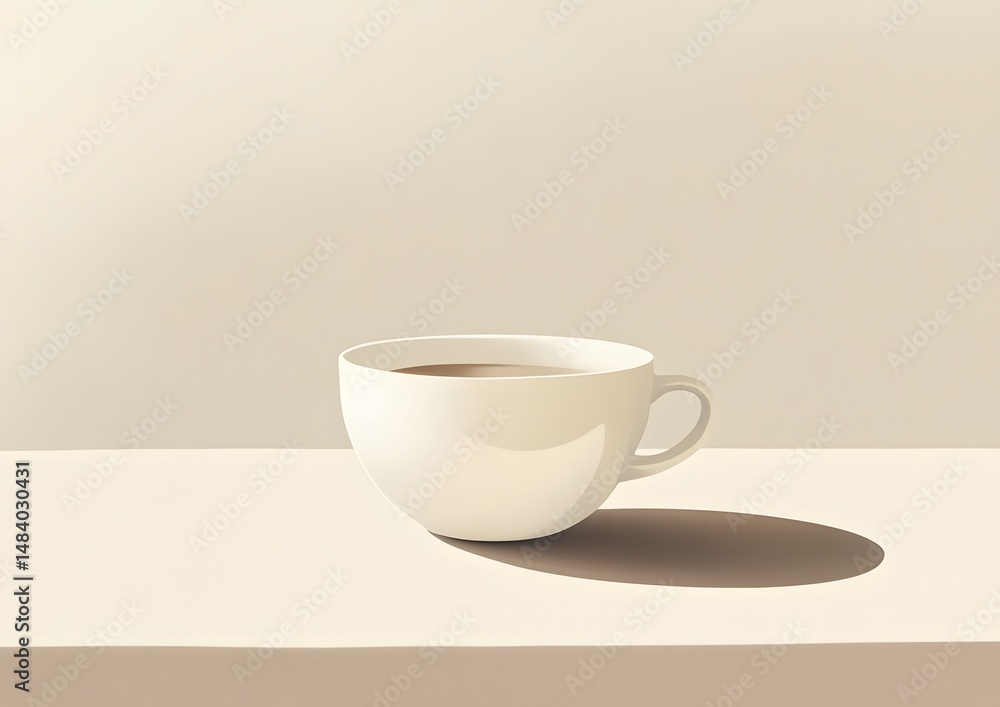 3. One coffee cup centered on a beige table 3. One coffee cup centered on a beige table