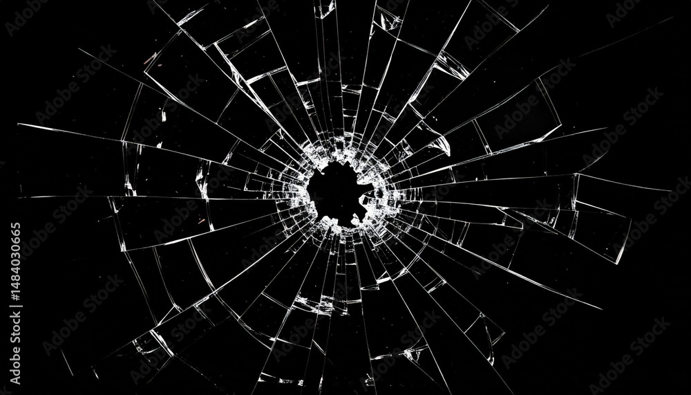 Fototapeta premium Broken Glass With Radial Cracks On Black Background
