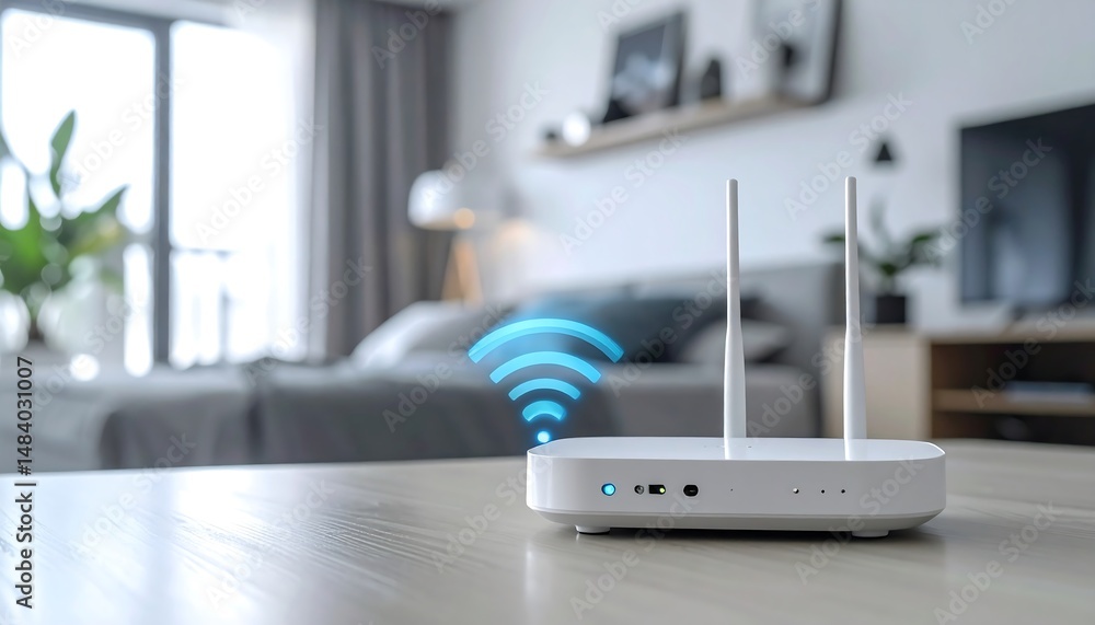 WiFi router on a table indoors. WiFi router on a table indoors.