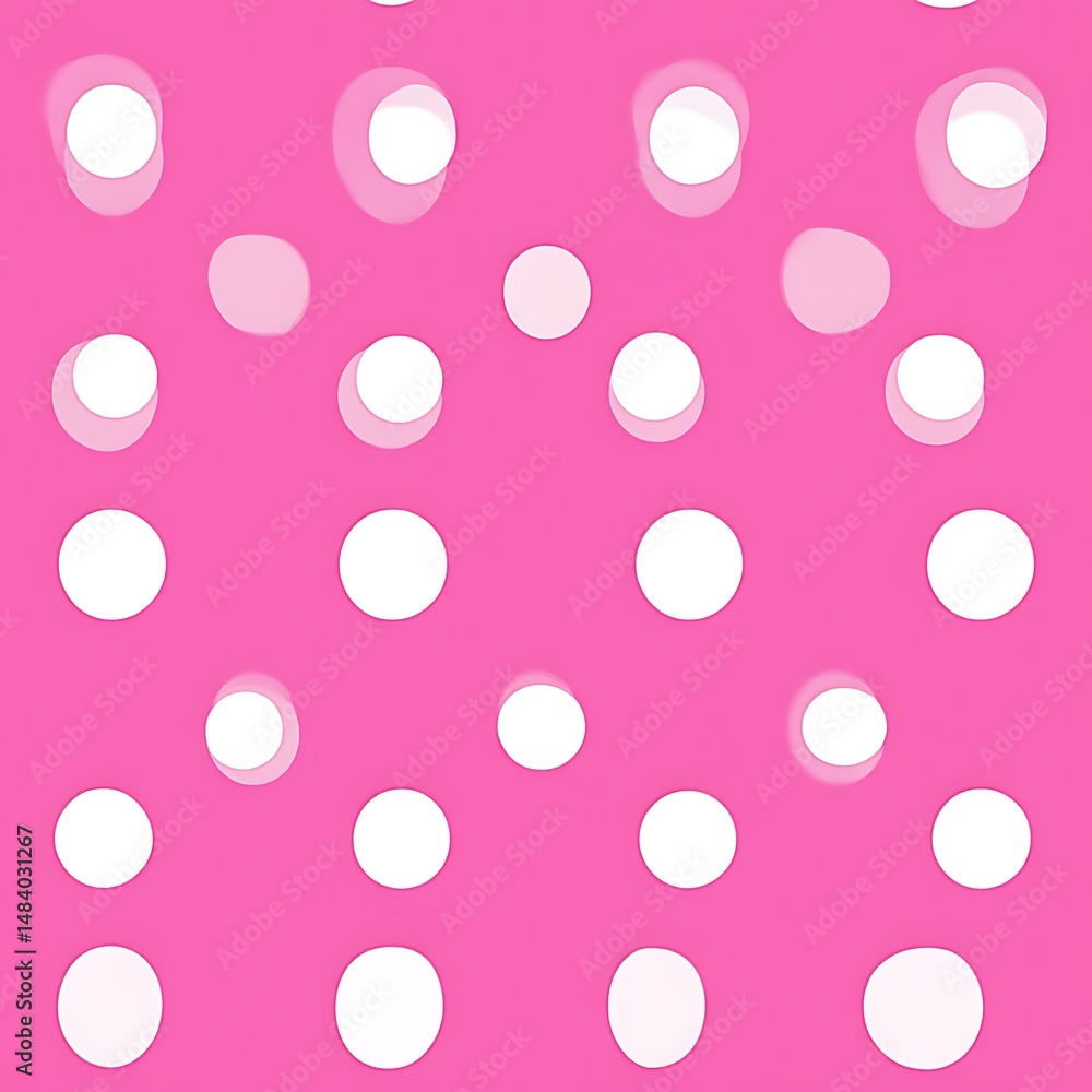 Pink background with scattered white polka dots of varying sizes Pink background with scattered white polka dots of varying sizes