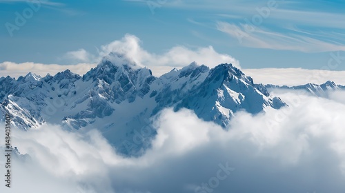Wallpaper Mural Snow Covered Mountain Peaks Above Clouds Under A Bright Blue Sky Torontodigital.ca