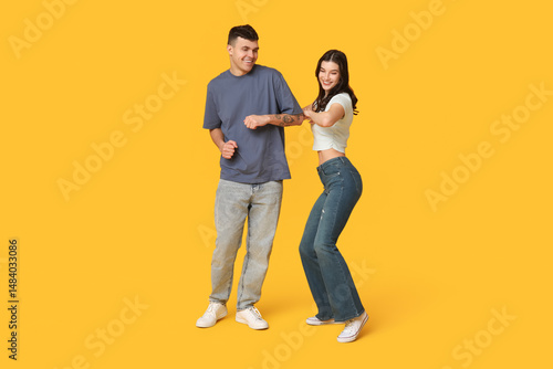 Happy young couple dancing ...