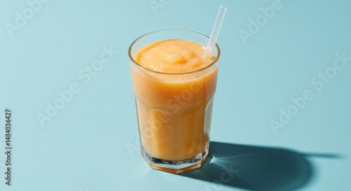 Wallpaper Mural Peach Smoothie in Glass on Blue Background Torontodigital.ca