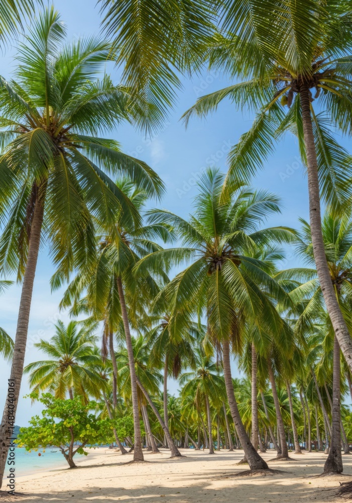 Obraz premium Lush Green Palm Trees on Sunny Tropical Beach