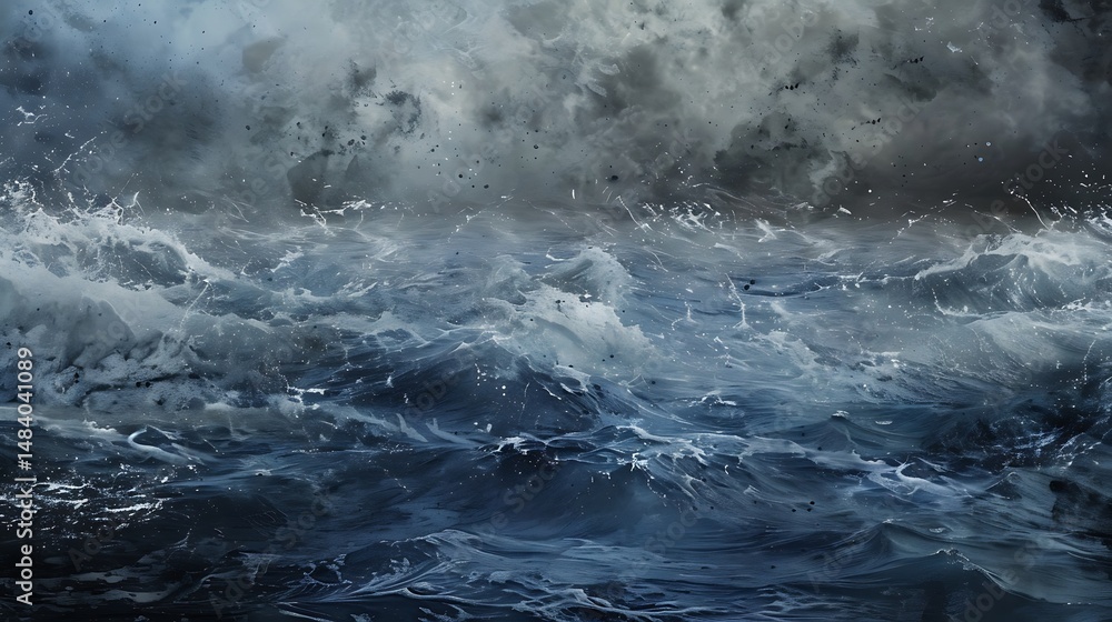 Fototapeta premium Turbulent Ocean Waves Under Cloudy Sky Showing Stormy Water Surface