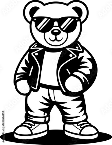 Cool Teddy Bear in Leather Jacket and Sunglasses