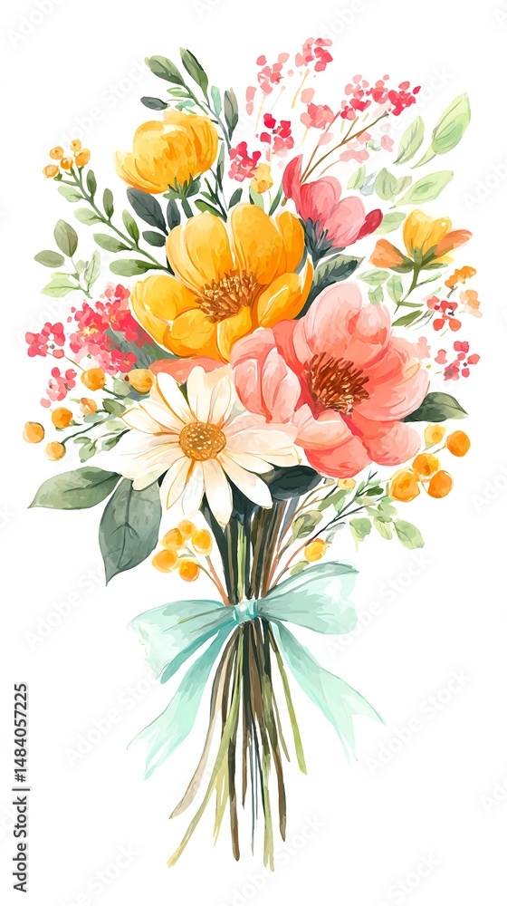 Obraz premium Colorful spring flowers with tulips roses and daisies in a bouquet