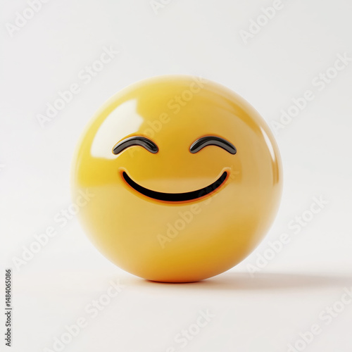 A smiling face with a pink lip is shown on a white background. Concept of happiness and positivity