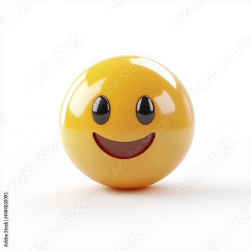 A yellow smiley face with a black nose and eyes. The eyes are open and the mouth is wide